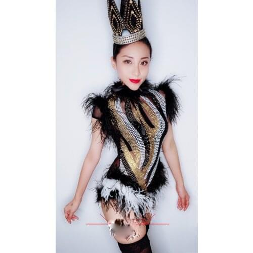 Dropshipping sparkly rhinstone stage dance wear women singer party show costume gogo club bodysuit outfit