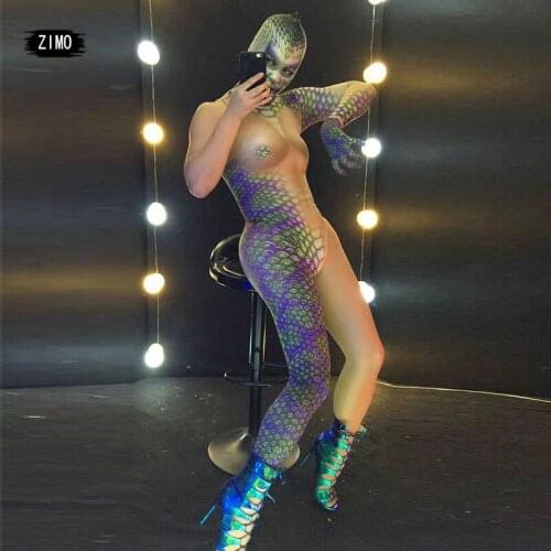 Sexy Snake Print Jumpsuit Men And Women Tights Stretch Bodysuit Halloween Stage Show Costume Cosplay Nightclub Performance Props