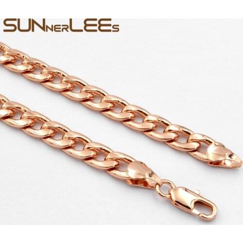 SUNNERLEES Fashion Jewelry Rose Gold Color Necklace 6mm Smooth Curb Cuban Chain For Mens Womens Gift C30 N