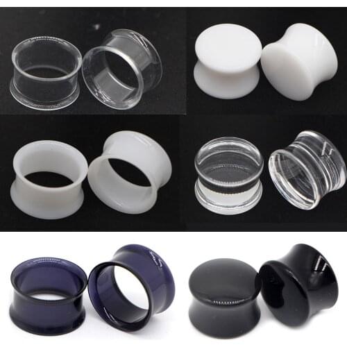 Alisouy fashion 2pcs White Black Transparent Acrylic Ear Tunnel Plug Ear Gauges Piercing Saddle Expander Stretcher Body Jewelry