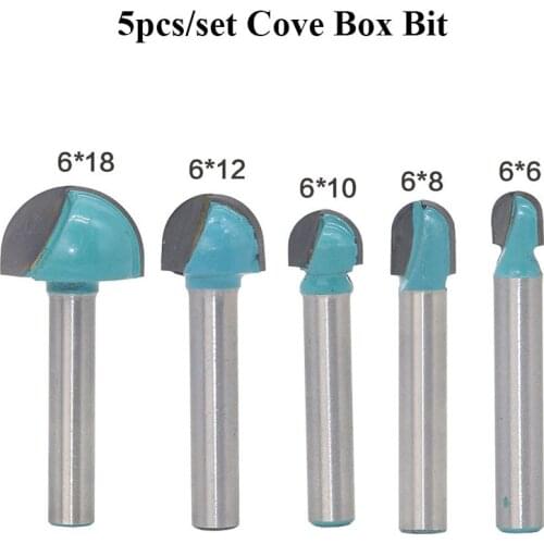 5pcs/set Solid Carbide Round Nose Bits Round Nose Cove Core Box Router Bit 6mm Shank Wood Cutter Woodworking Milling CNC Tools