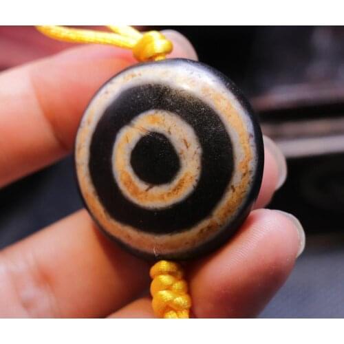 Magic Energy Tibetan Old Agate Totem 2 Eye Carving Coin Shape Dzi Bead Pendant LKbrother Sauces Top Quality Guarantee