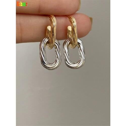 Kshmir Vintage patchwork geometric metal earrings Gold and two-tone earrings for women Geometric chain earrings 2020