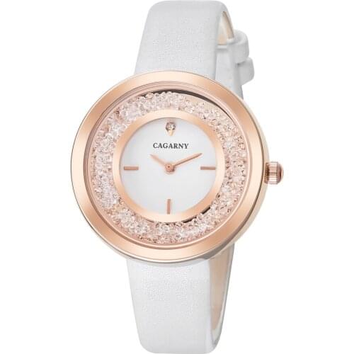 Luxury Brand Cagarny Quartz Watch For Women Fashion Ladies Watches Rose Gold Case Vogue Leather Shining Crystal Reloj Mujer 2018