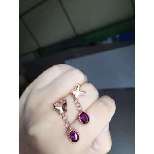 Natural red garnet stone drop earrings 925 silver Natural gemstone drop earring women personality drop Earrings for wedding