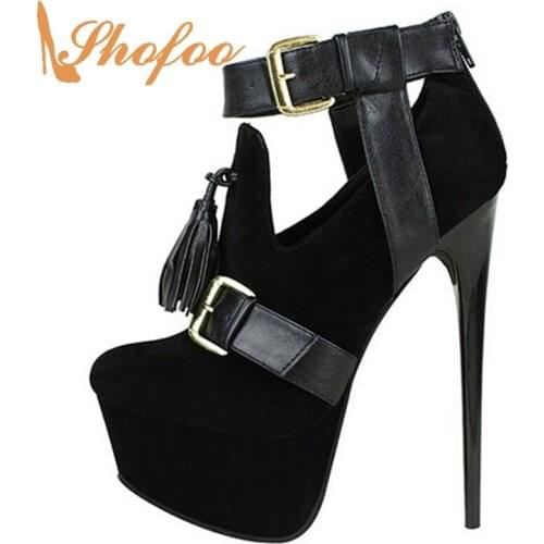 Black Burgundy Ankle Strap Stilettos Platform Pumps Woman Buckle Strap High Thin Heels Large Size 33 38 Female Shoes Mature 2021