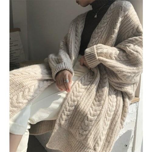 Women Long Knitted Cardigan Autumn Winter Warm V Neck Loose Knit Sweater Coat Casual Solid Long Sleeve Oversized Jumper Outwear