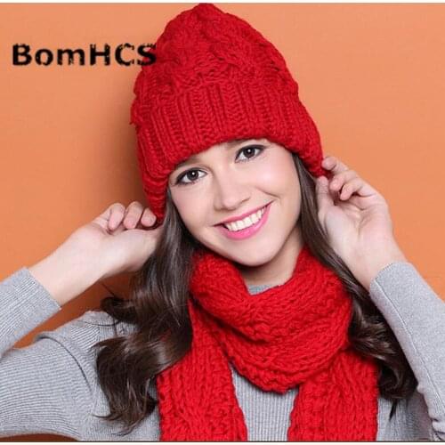 BomHCS Winter Warm Thick Knitted Beanie Scarf Handmade Hats Caps