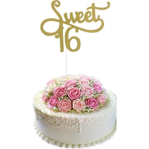 1pcs sweet 16 gold monogram cake topper 16th birthday anniversary party theme party baking decoration supplies