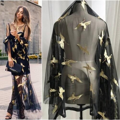 1Yard Black Mesh Embroidered Bird Lace Fabric Clothes Lace Trim Sewing Embroidery Lace Material Cloth 140cm wide