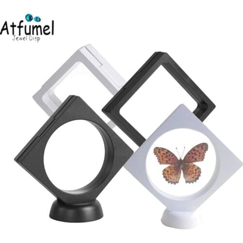 10Pcs PET Membrane 3D Floating Frame Box Jewelry Ring Display Holder Weeding Gift Protect Holder Stone Gem Coin Display Box