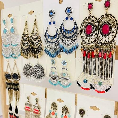 20 Pairs/Lot Mix Designs Womens Rhinestone Fashion Party Vintage Bohemia Style Long Tassel Earrings
