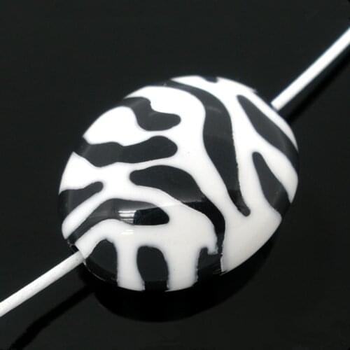 20Pcs Spacer Beads Acrylic Oval Zebra Striped White Black DIY Perles Perlas For Charm Necklaces Jewelry DIY Findings 23x19mm