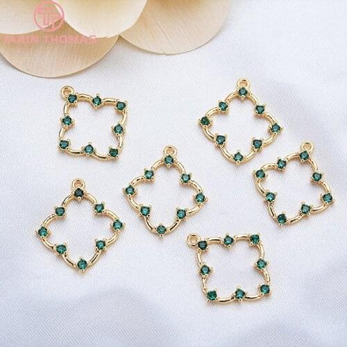 4PCS 18x20MM 24K Gold Color Plated Brass with Zircon Square Charms Pendants High Quality Diy Jewelry Accessories