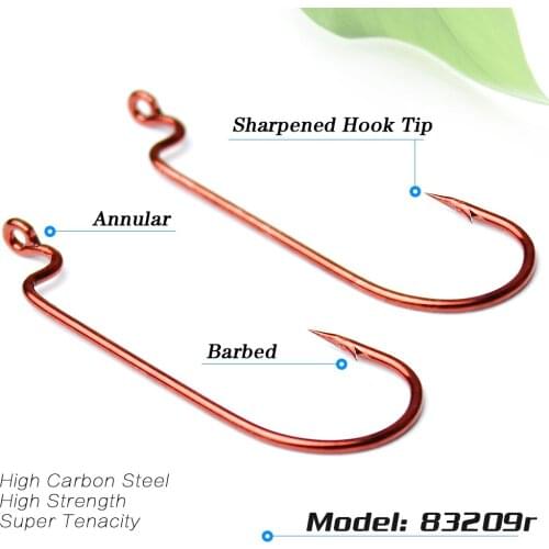 Lots 50pcs Fishing Hook Worm Hook Red HC-72A High-carbon steel Fishhook Bass 83209 6#-5/0# Barbed Sharpened Hook