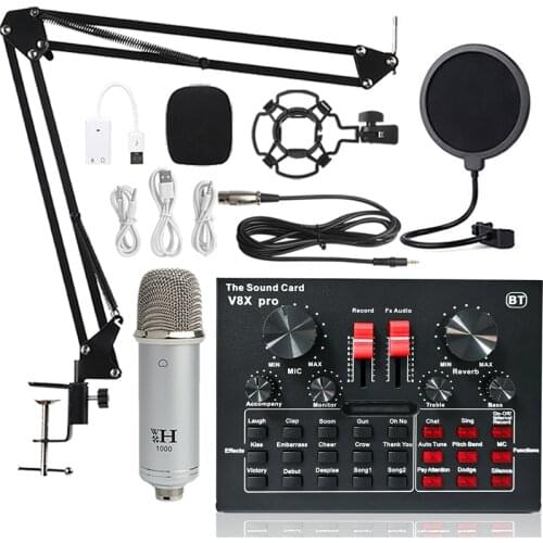 Wireless Karaoke Microphone WXH1000 Sound Card V8XPRO Bluetooth Professional Studio Condenser Microphone USB MIC for PC Phone