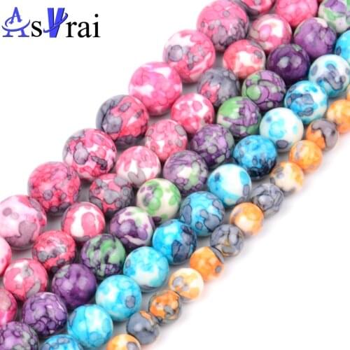 Natural Rain Flower Stone Beads For Jewelry Making 4 6 8 10 12mm Round Loose Spacer Beads DIY Bracelet Necklace Accessories 15"