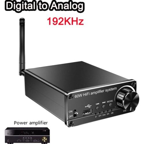 Digital to Analog Audio Converter 192KHz 60W HIFI amplifier system Coaxial input BT reception DC 19V USB Audio interface adapter