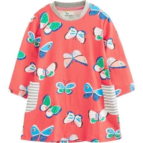 Kids Girls Butterfly Print Dress 2021 New Arrival Kids Floral Dresses Children Princess Dress With Pocket Autumn Winter Clothes