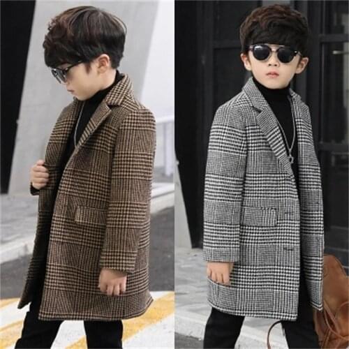 New 2018 Fashion lattice high quality Children Woolen Coat for Boys Hot Autumn Winter Fashion Buttons Kids Clothes Woolen coat02