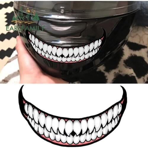 EARLFAMILY 13cm For Scary Devil Tooth Helmet Car Stickers RV JDM Motorcycle Decal Waterproof Camper Van Funny Car Assessoires