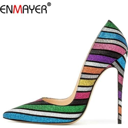 ENMAYER PU Pointed Toe Party Multicolour Luxury Shoes Women Designers Slip-On Shoes Basic Thin Heels Woman High Heel Sexy Shoes