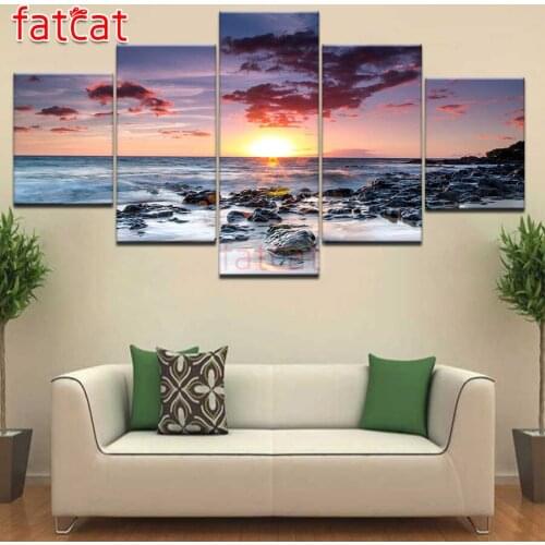 FATCAT Sunset sea landscape 5 piece Diy Diamond Painting Cross Stitch full Square Round Drill Diamond Embroidery kits AE2395