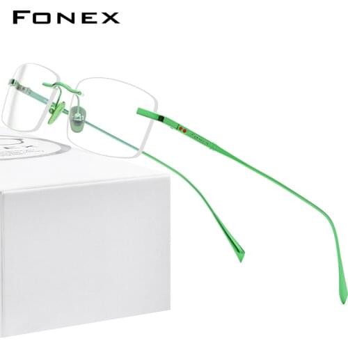 FONEX Pure Titanium Glasses Frame Men Rimless Prescription Square Eyeglasses 2020 New Luxury Women Myopia Optical Eyewear 8562