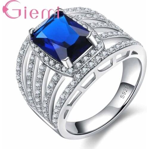 Top Selling Fast Shipping Charming Shiny Blue Lucky Crystal Stone Ring Banquet Woman Jewelry 925 Sterling Silver