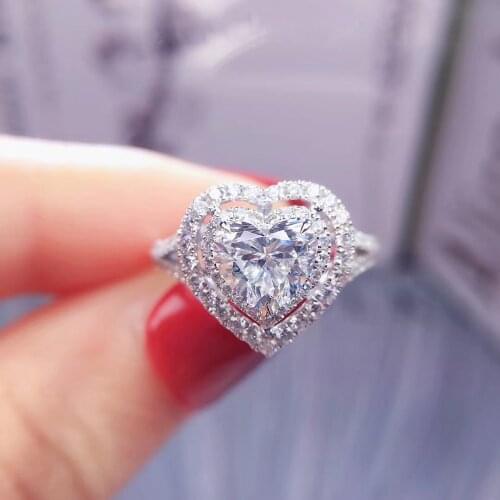 Huitan Temperament Sweet Women Heart Rings Accessories Wedding Engagement Bands Jewelry Gorgeous Cubic Zircon Bridal Finger-ring