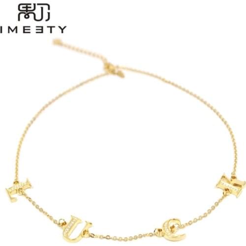 IMEETY rhinestone cubic zirconia letter initial necklace jewelry dainty initial letters choker necklace gold customized gift