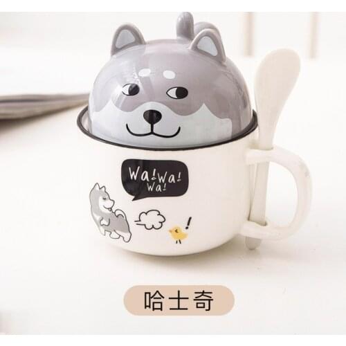 Ceramic Cartoon Cup Dog With Lid Spoon Mug Coffee Gift Popular Drinking Water Girl Couple Large Capacity Thermal Insulation