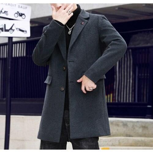 Classic Dark Grey Blazer Men Autumn/Winter Wool Male long Coat Formal Mens Business Jacket Casual Sim Fit Blazers for Men 2020