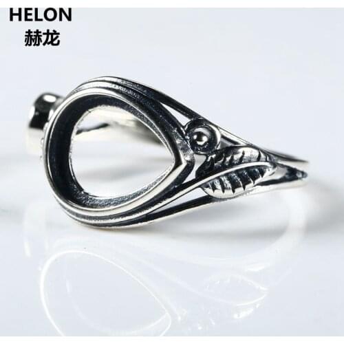 925 Sterling Silver 8x10mm Oval Cabochon Semi Mount Ring Women Art Deco Vintage Leaf Engagement Ring Wedding Party Fine Jewelry