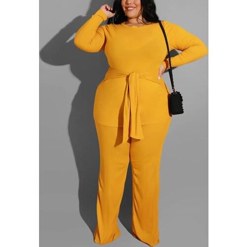 2 Pieces Pants Sets Womens Outfits Plus Size 4XL 5XL Solid Autumn Sprint New Tops & Long Trousers Large Matching Sets Wholesale