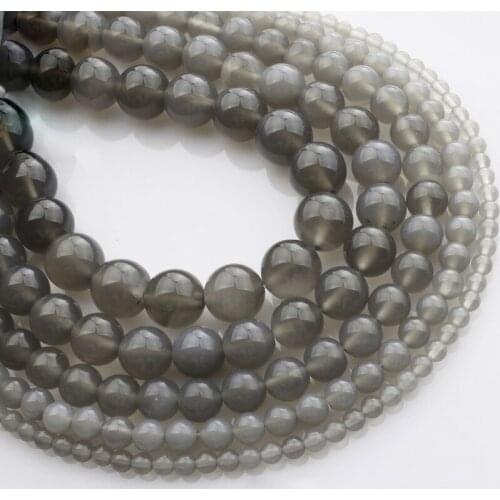 15"(38cm) Strand Round Natural Gray Agate Stone Rocks 4mm 6mm 8mm 10mm 12mm Gemstone Beads for Bracelet Jewelry Making Findings
