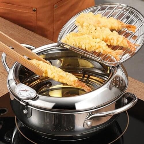 Kitchen Deep Fryer Pot With Thermometer Oil Filter Stainless Steel Tempura Fries Fry Pan Fried Food Cooking Utensils Kitchenware