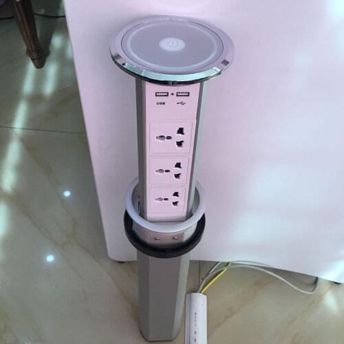 Kitchen Counter top Hidden Motorized Pop up Universal Power socket /Smart touch lift Socket With Power Outlet USB Receptacle