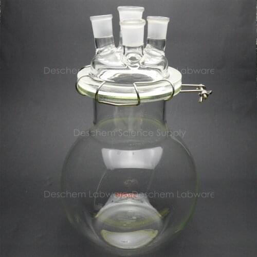 5000ml,Glass Reaction Vessel,5L,24/29,4-Necks,Lab Chemistry Reactor,Flat Bottom