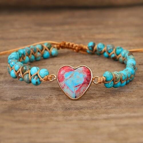 Natural Stone Heart Charm Bracelets String Braided Macrame Bracelets Jaspers Friendship Handmade Wrap Bracelet Femme Women
