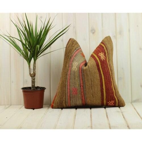 Handmade Kilim Pillow Cases Hand Woven Turkish Anatolian Traditional Motifs Cushion Cover Vintage Home Decorative Zip Carpet