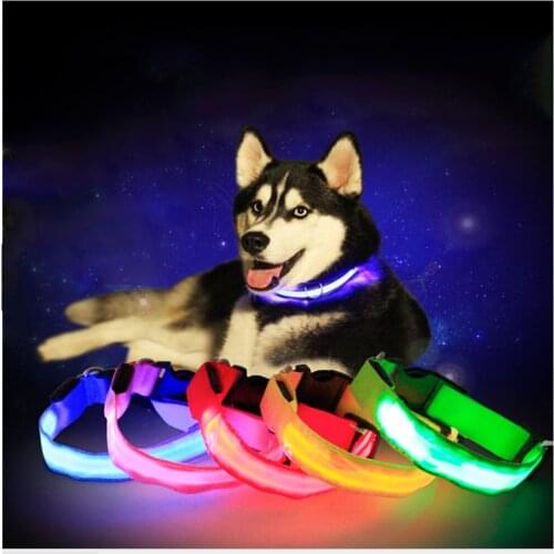 Nylon LED Dog Collar Adjustable Glowing in Dark Safety Pet Dog Collar Luminous Light Collar for S M L Size Dog