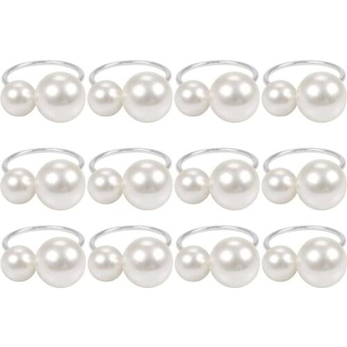 New Napkin Rings Pearl Serviette Buckle Napkin Holder for Xmas, Family Gathering, Dinner Party, Wedding Decor 12Pcs