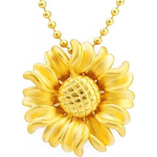 New Pure 24K Yellow Gold Pendant Women 999 Gold SunFlower Necklace Pendant