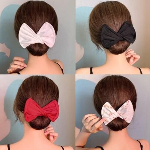Solid Color Leopard Print Hairstyle Tool Deft Bun Headwear Style Twist Curler Bow-knot Artifact Rotating Hair Band Accessories