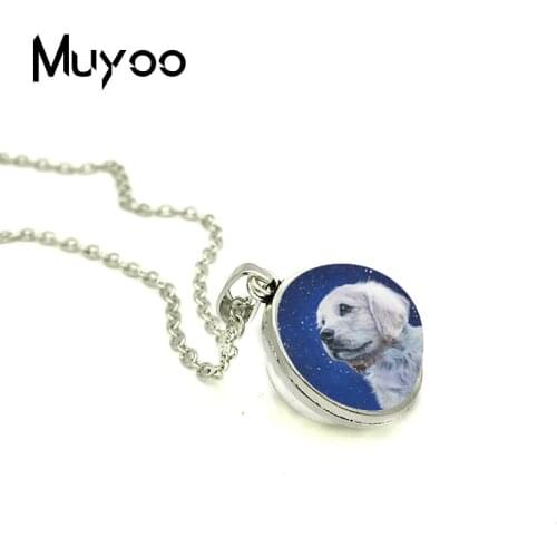 2018 New Snow Dog Painting Double Sided Pendant Dogs Art Neckalce Round Bronze Hand Craft Jewelry Art Glass Pendants