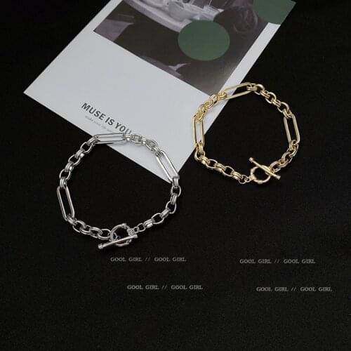 Hollow Thick Chain T-buckle Bracelet Korea Dongdaemun Simple Personality Fashion Temperament Jewelry Accessories Women