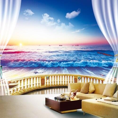 Custom mural 3D wallpaper Mediterranean bedroom living room sofa TV background wallpaper sea view mural