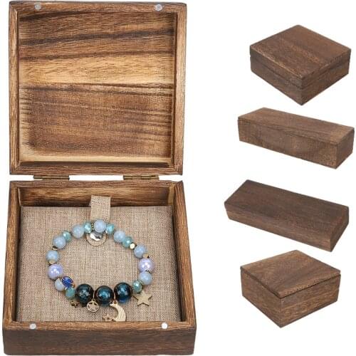 Retro Wooden Vintage Storage Box High-End Square Waxed Chest Jewelry Storage Case Home Decor Container Trinket Jewelry Bin Box