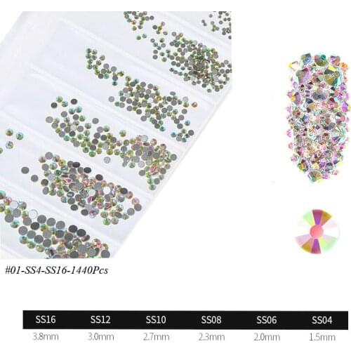 Mixed Size (SS4-SS16) Crystal Colorful Nail Art Rhinestone Decorations Glitter Gems 3D Manicure Books Accessory Tools